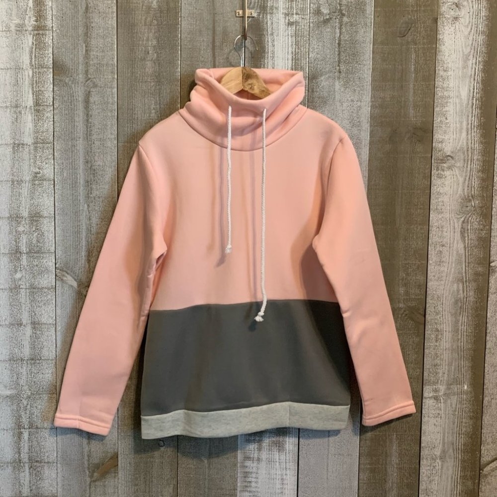 {Cozy} Color Block Mock Neck Sweatshirt NWOT